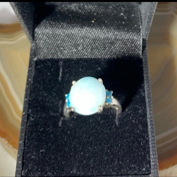 STERLING SILVER AQUAMARINE BLUE TOPAZ VINTAGE RING SIZE 6.5 - Picture 5 of 10